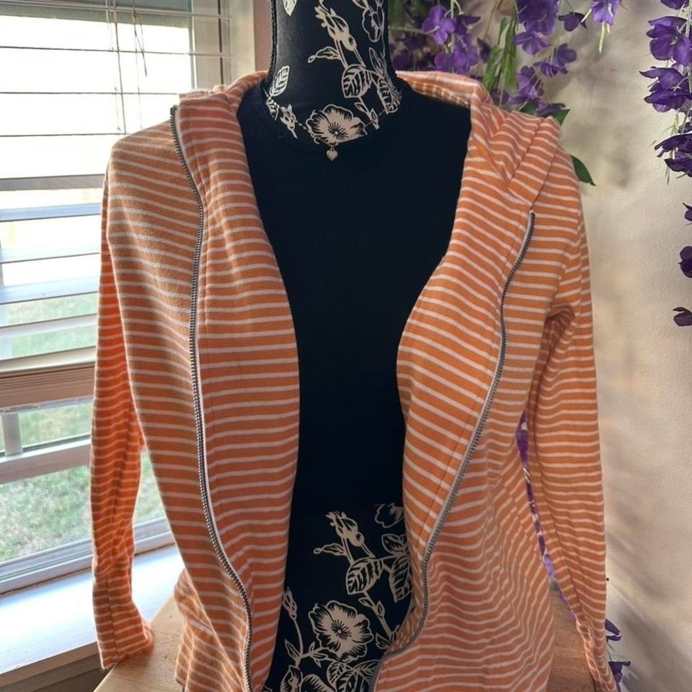 Pendleton Orange White Striped Zip Up Hoodie Size… - image 1